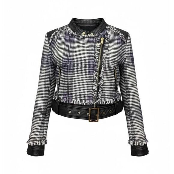 Apart Jackets & Blazers - Apart Cropped Leather & Wool Blend Biker Jacket Fringe Trim sz 8
